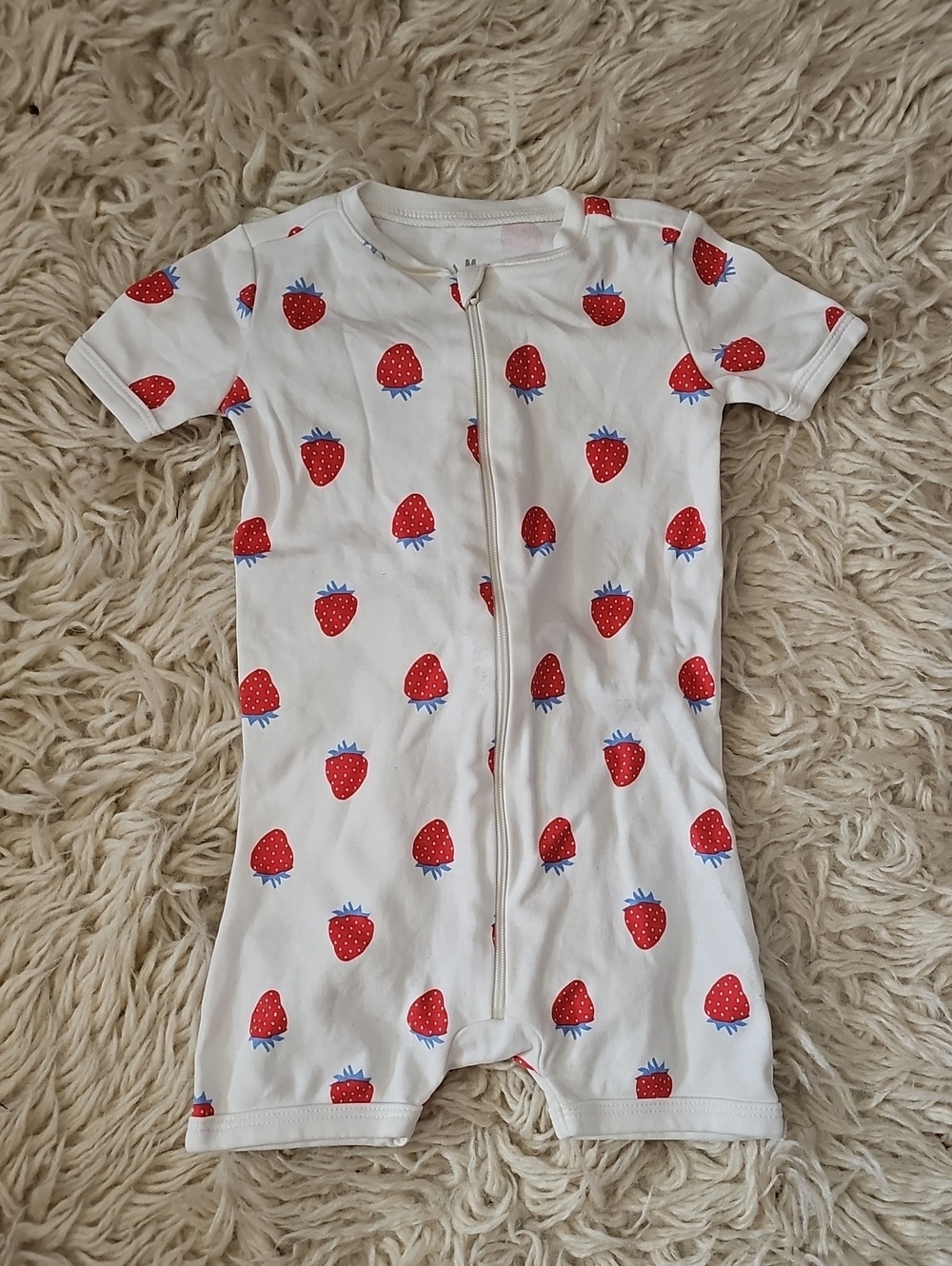 Primary White Short-Sleeve Footie with Red Strawberry Print